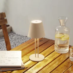 Lindby LED-Akkutischleuchte Janea TWIN, beige, Metall