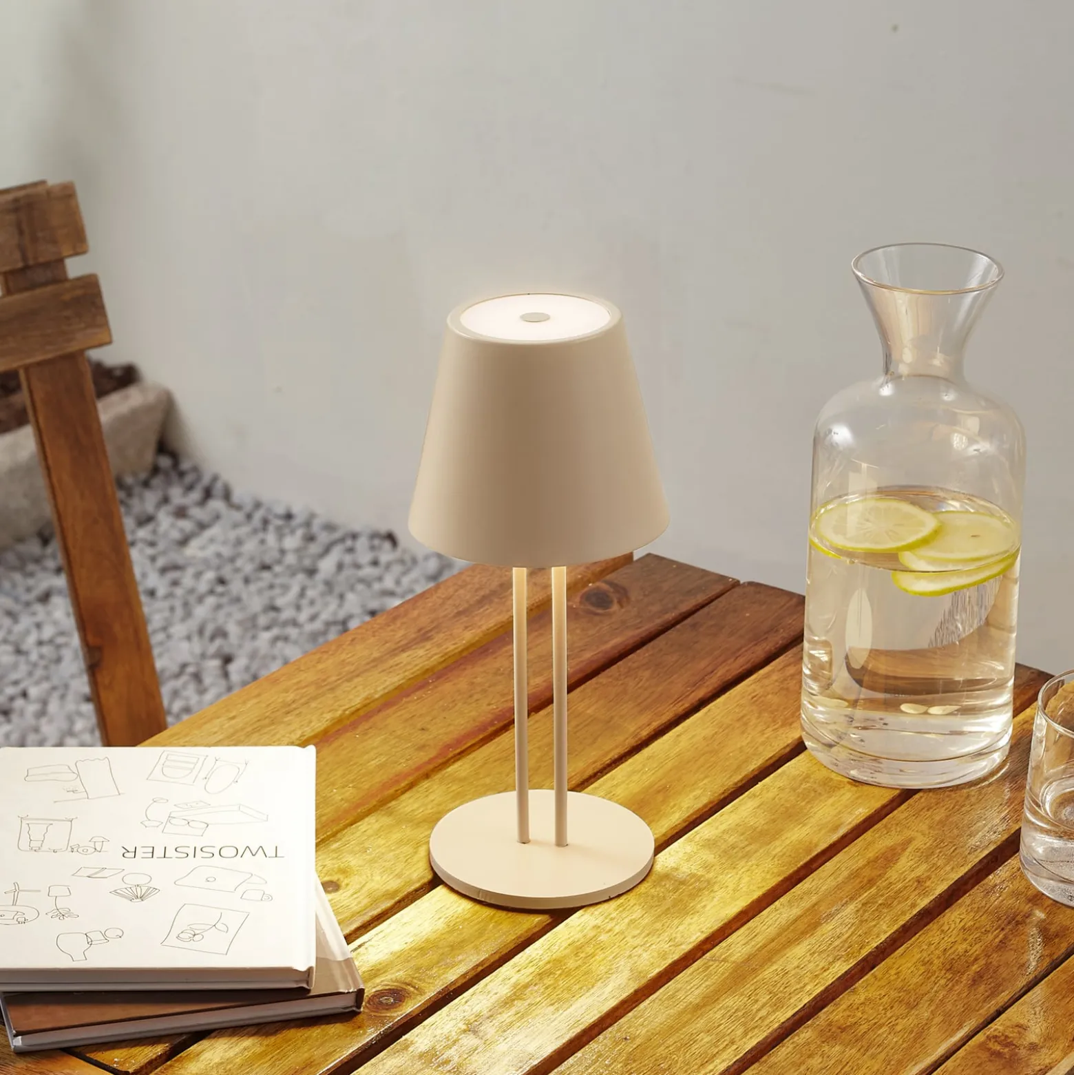 Lindby LED-Akkutischleuchte Janea TWIN, beige, Metall