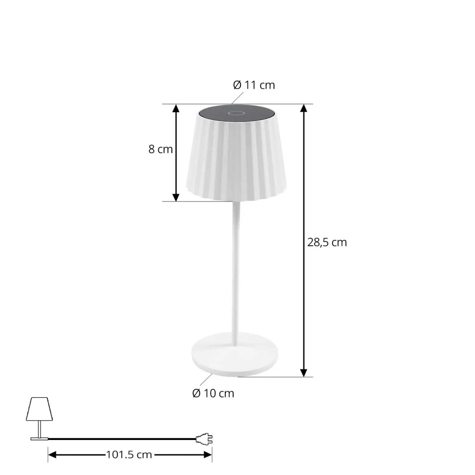 Lindby LED-Akku-Tischleuchte Esali, weiß, Rillen, 29cm