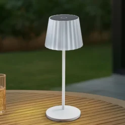 Lindby LED-Akku-Tischleuchte Esali, weiß, Rillen, 29cm