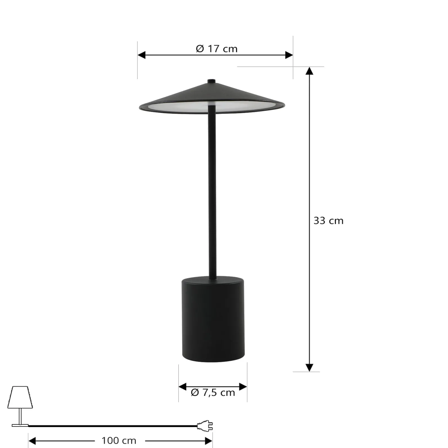 Lindby LED-Akkutischleuchte Ayva, schwarz, Aluminium, IP44