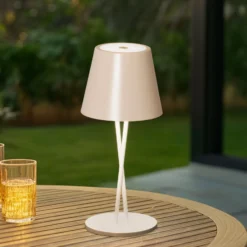 Lindby LED-Akkutischleuchte Janea, CROSS, beige, Metall