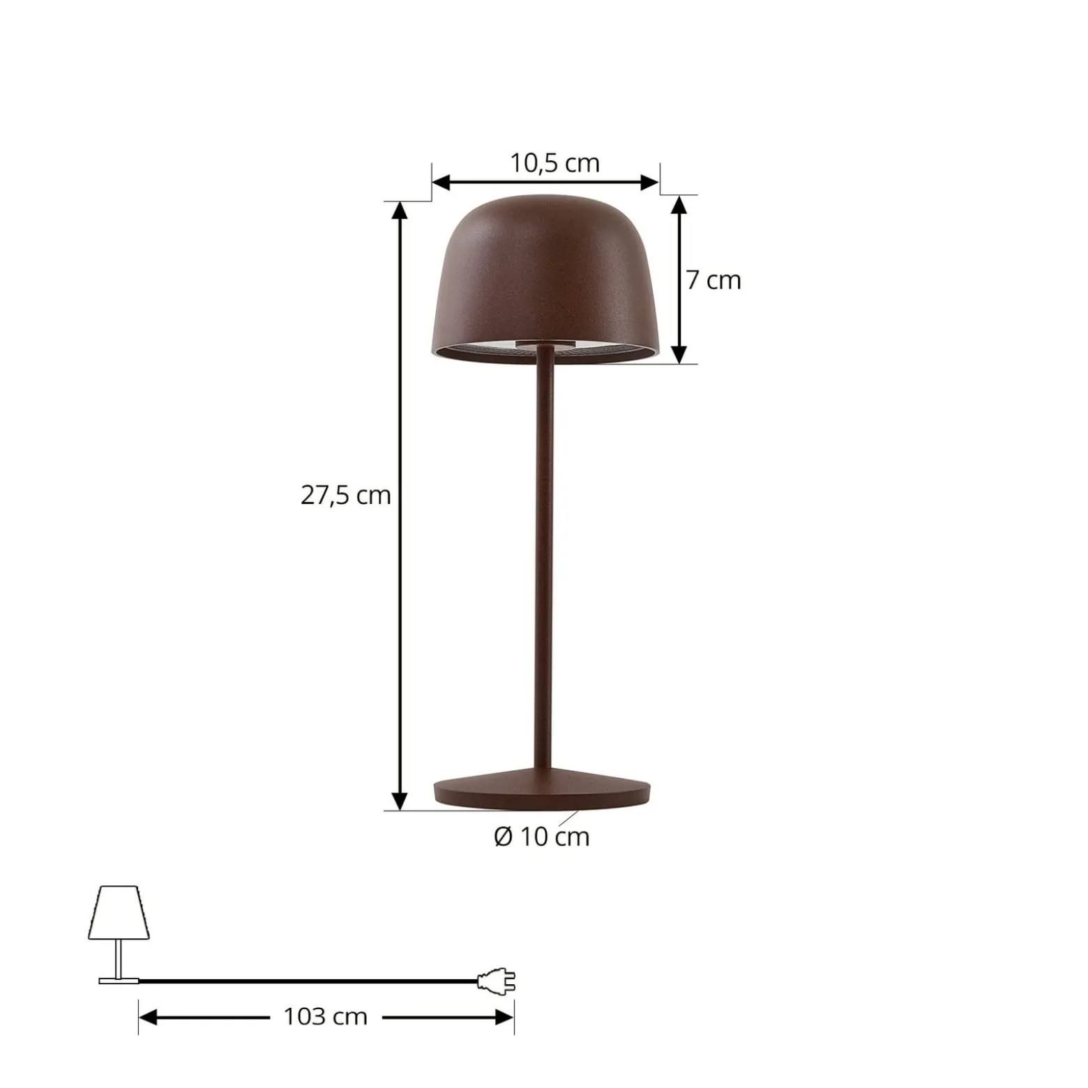 Lindby LED-Akku-Tischleuchte Arietty, braun, dimmbar, IP65