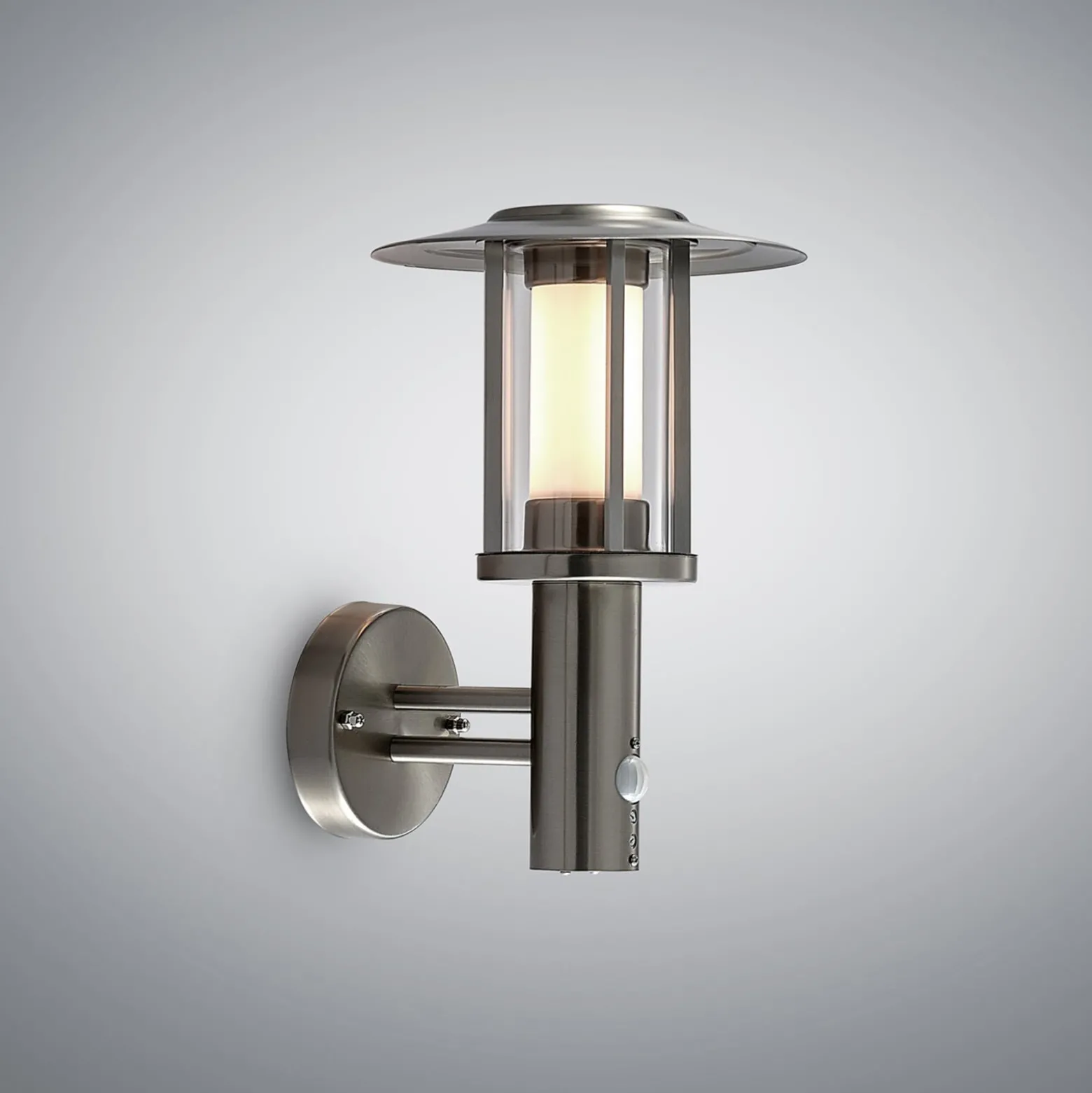Lindby LED-Außenwandlampe Gregory, Sensor, edelstahl, IP44