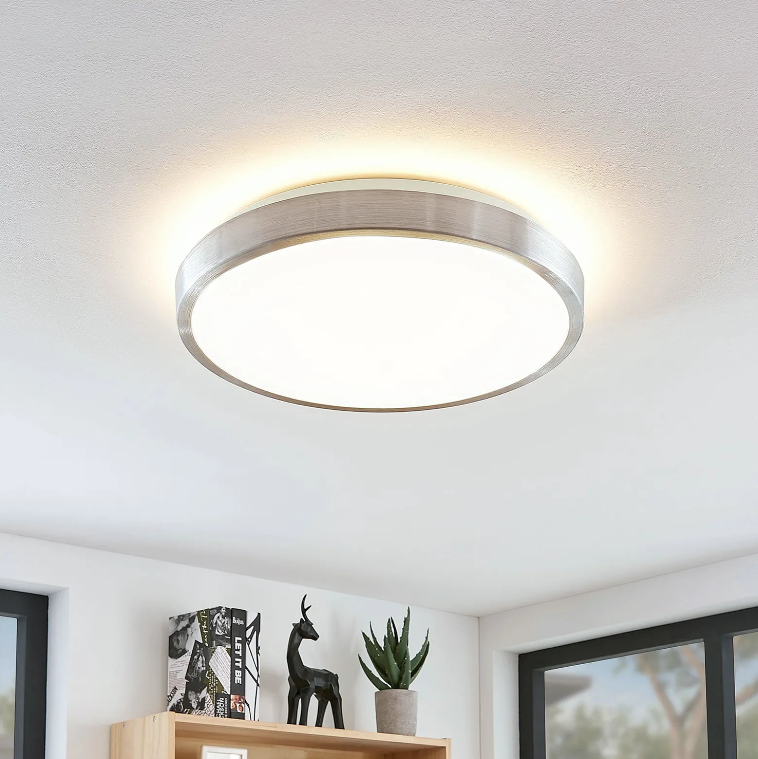 Lindby LED-Deckenlampe Emelie, Ø 42 cm, alufarben, Metall
