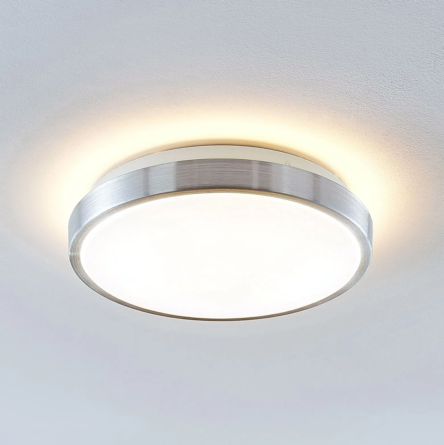 Lindby LED-Deckenlampe Emelie, Ø 30 cm, alufarben, Metall