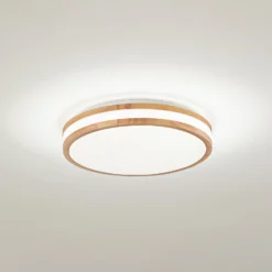 Lindby LED-Deckenlampe Emiva, Ø 40 cm, Holz hell, CCT