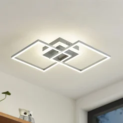 Lindby LED-Deckenlampe Fjardo, eckig, silber, CCT, Remote