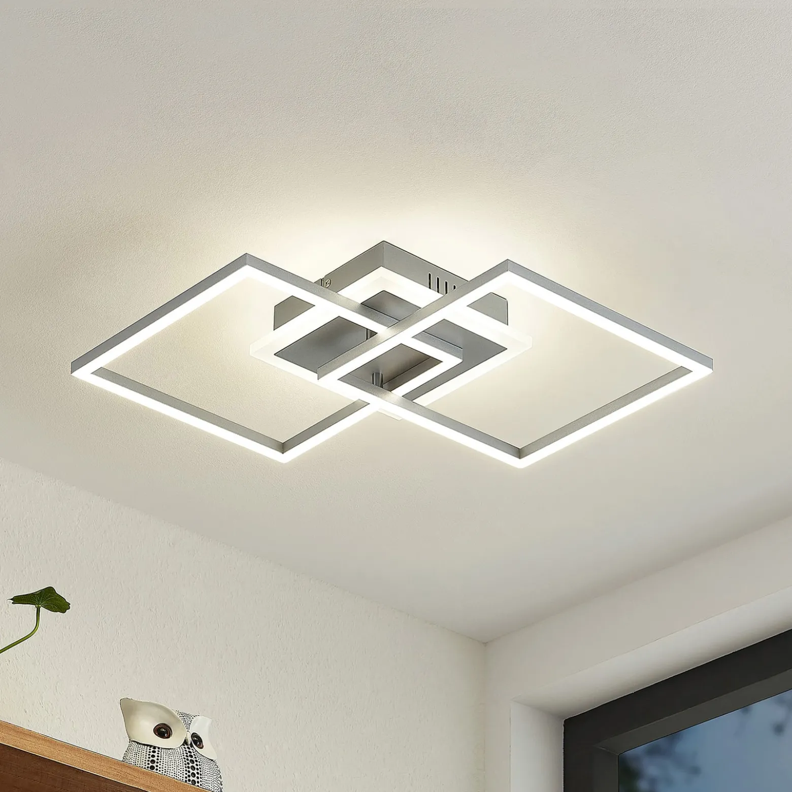 Lindby LED-Deckenlampe Fjardo, eckig, silber, CCT, Remote