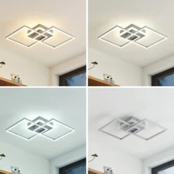 Lindby LED-Deckenlampe Fjardo, eckig, silber, CCT, Remote