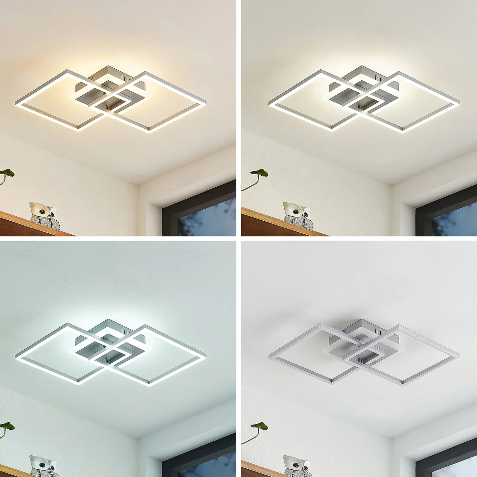 Lindby LED-Deckenlampe Fjardo, eckig, silber, CCT, Remote