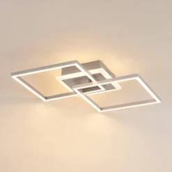 Lindby LED-Deckenlampe Fjardo, eckig, silber, CCT, Remote