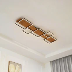 Lindby LED-Deckenlampe Galad, schwarz, Holz, 5-flg., 140 cm