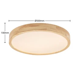 Lindby LED-Deckenlampe Lanira, Ø 50 cm, Holz, Remote, CCT