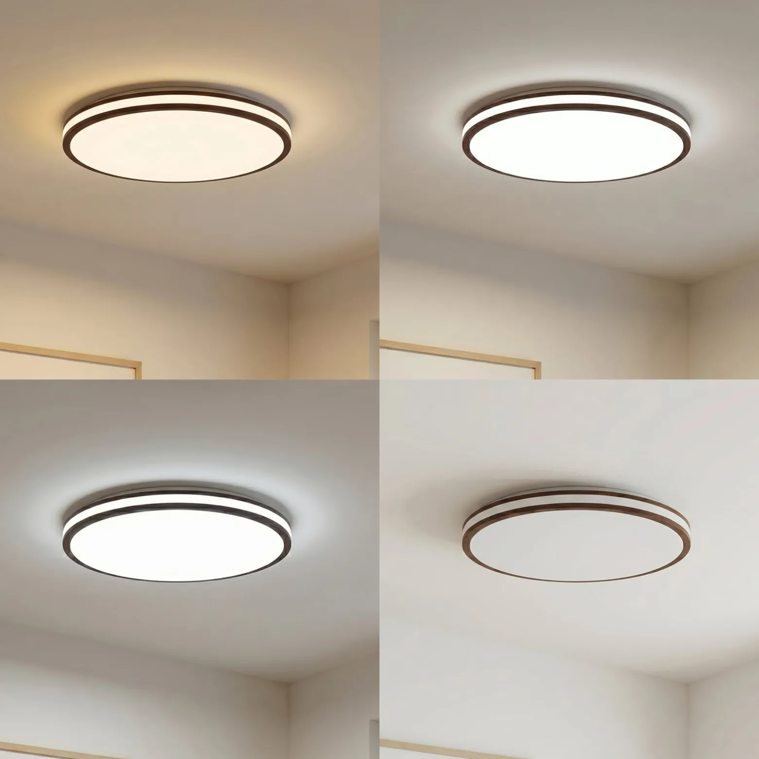 Lindby LED-Deckenleuchte Emiva, Ø 50 cm, Holz dunkel, CCT