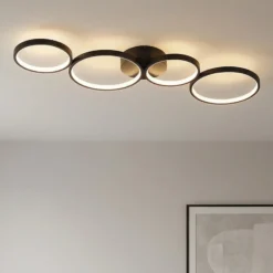 Lindby LED-Deckenleuchte Evengeline, schwarz, Alu, 88 cm