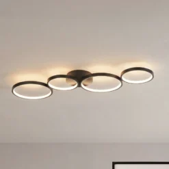 Lindby LED-Deckenleuchte Evengeline, schwarz, Alu, 88 cm