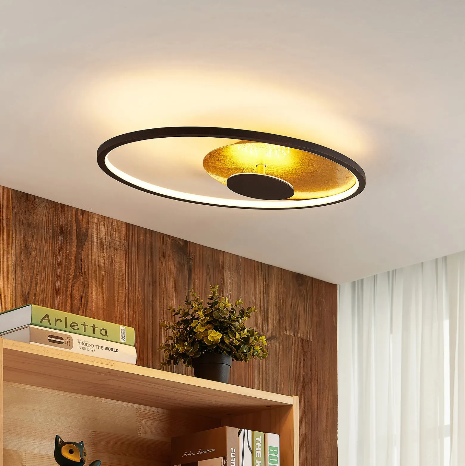 Lindby LED-Deckenleuchte Feival, 61 cm, rost/gold, dimmbar