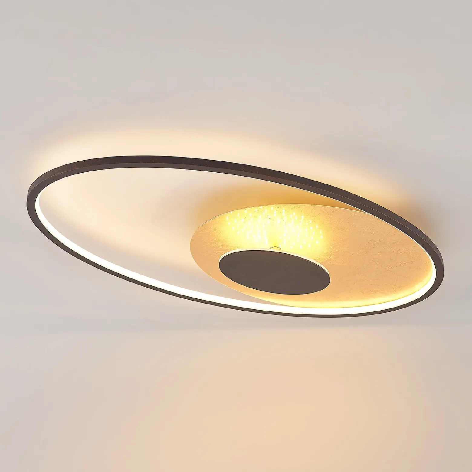 Lindby LED-Deckenleuchte Feival, 73 cm, rost/ gold, dimmbar