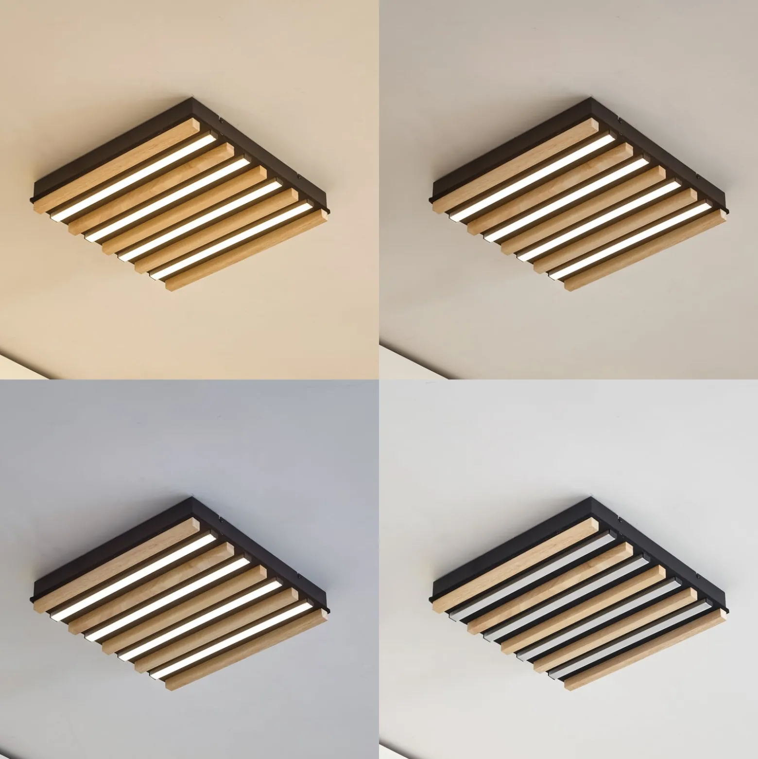 Lindby LED-Deckenleuchte Firka, weiß, Holz, 42cm, CCT, dim.