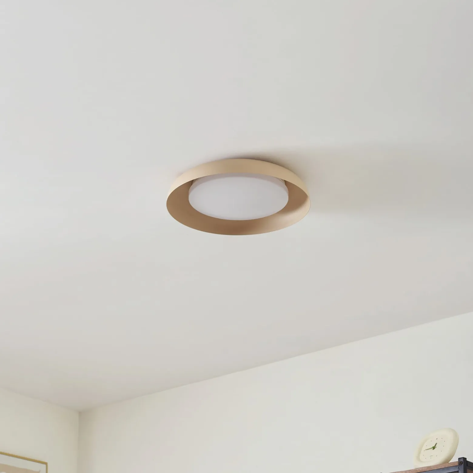 Lindby LED-Deckenleuchte Florie, beige, Metall, Ø 40 cm
