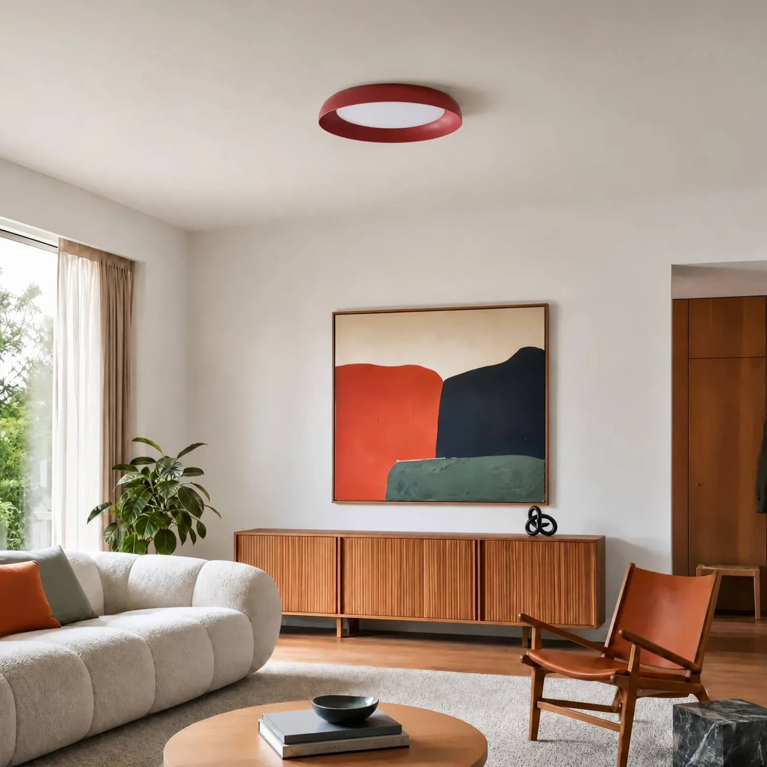 Lindby LED-Deckenleuchte Florie, rot, Metall, Ø 40 cm
