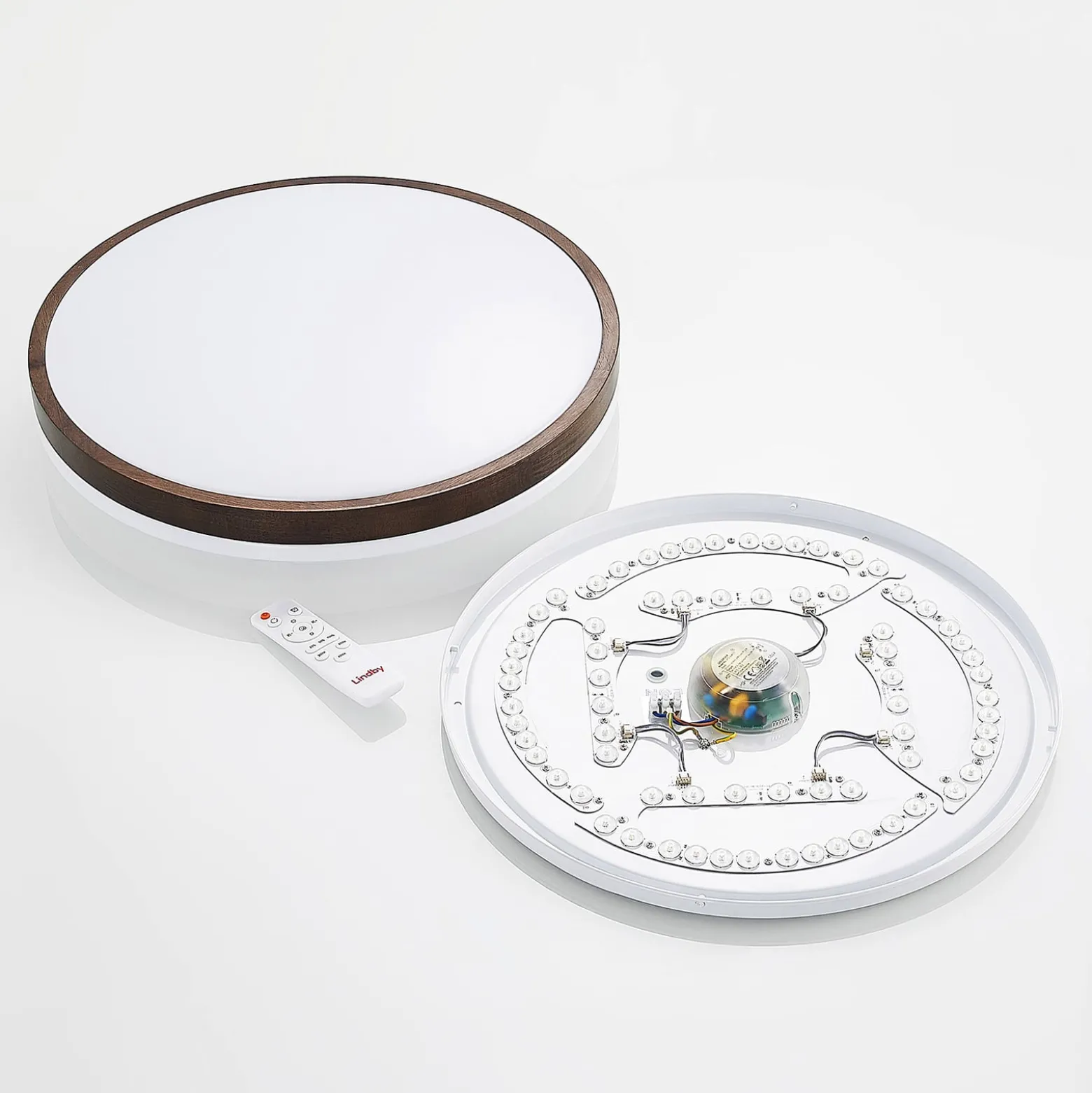 Lindby LED-Deckenleuchte Hudsona, Ø 49 cm, Holz, braun