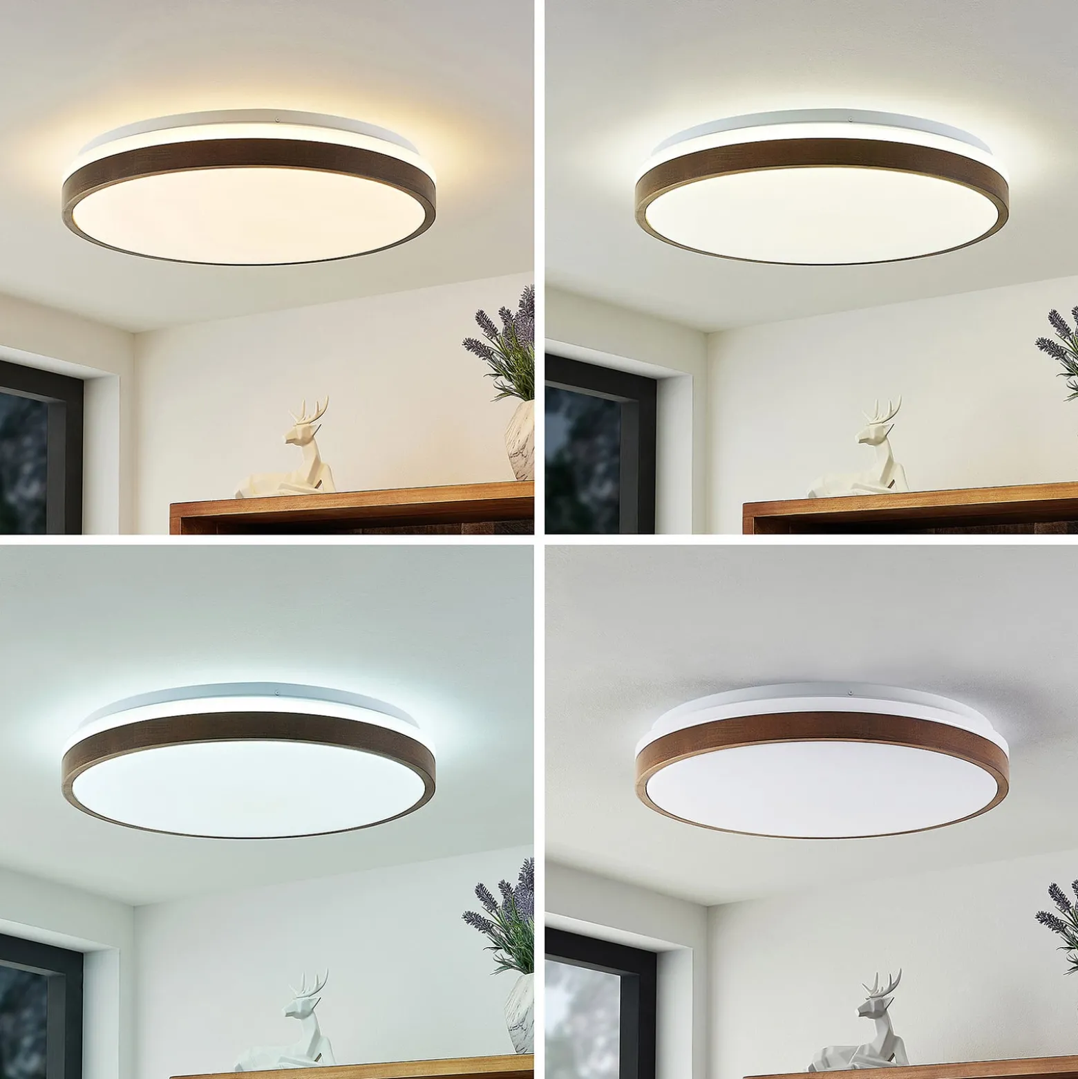 Lindby LED-Deckenleuchte Hudsona, Ø 49 cm, Holz, braun