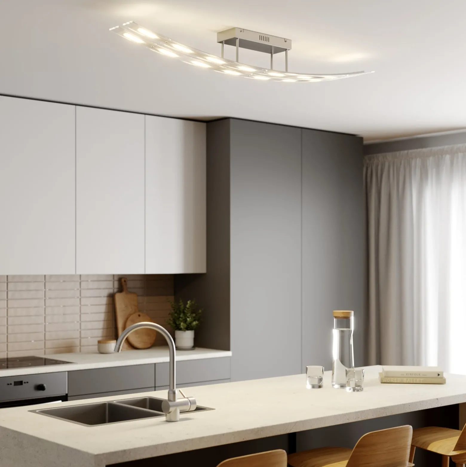 Lindby LED-Deckenleuchte Jarda, Glas, 134 cm lang, dimmbar
