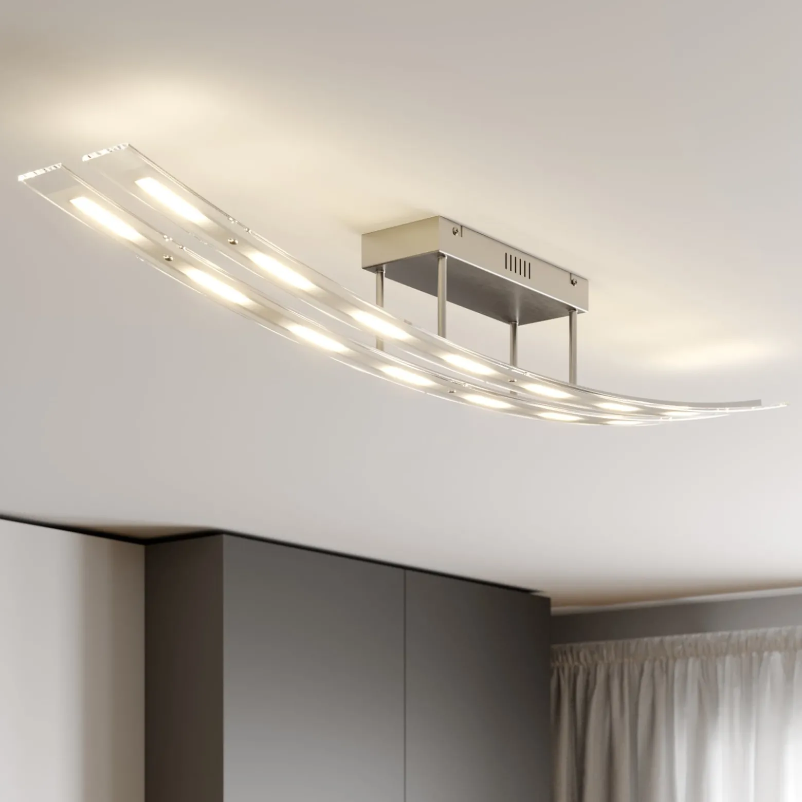 Lindby LED-Deckenleuchte Jarda, Glas, 134 cm lang, dimmbar