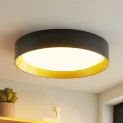 Lindby LED-Deckenleuchte Kambia, 55 cm, schwarz/gold, Metall