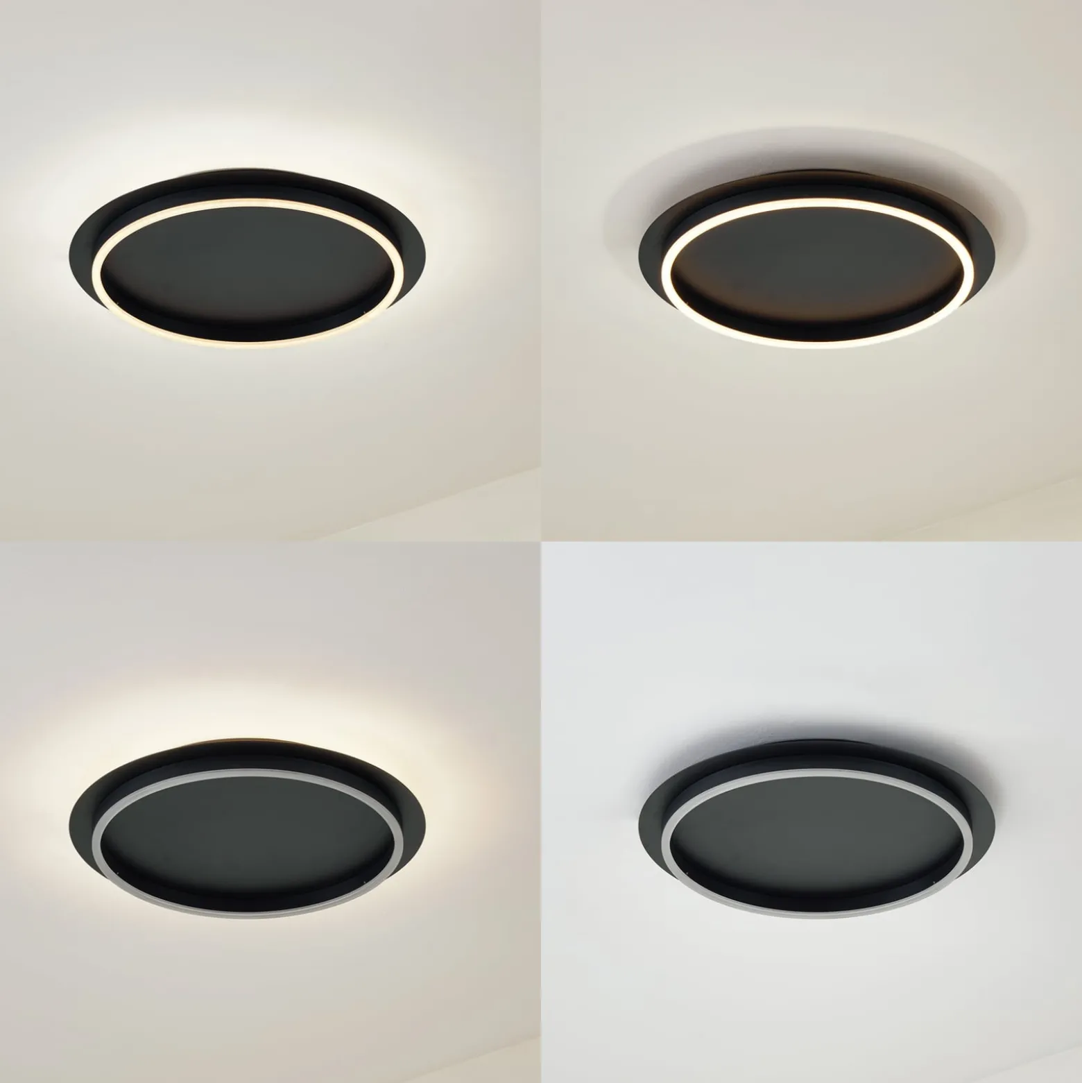 Lindby LED-Deckenleuchte Kunis, schwarz, Kunststoff, Ø 46 cm