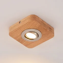 Lindby LED-Deckenleuchte Mikari, 14 cm, Holz, schwenkbar