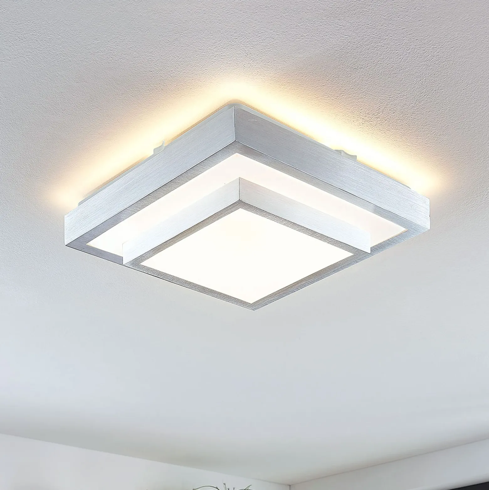 Lindby LED-Deckenleuchte Mirco, 32 cm, eckig, Aluminium