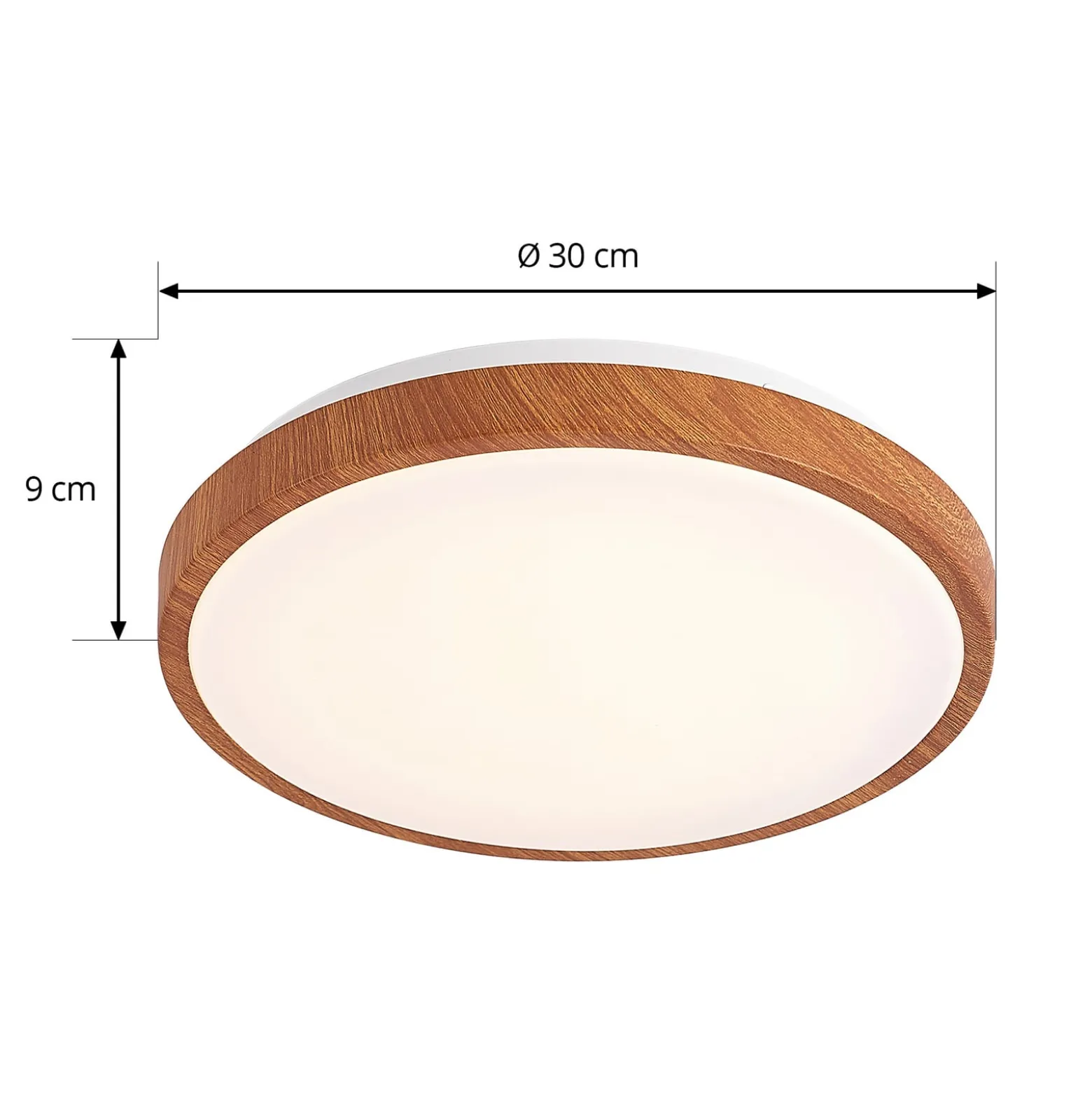 Lindby LED-Deckenleuchte Mynte, Ø30cm, Holzoptik, Kunststoff