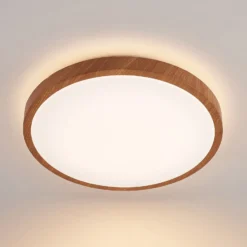 Lindby LED-Deckenleuchte Mynte, Ø42cm, Holzoptik, Kunststoff