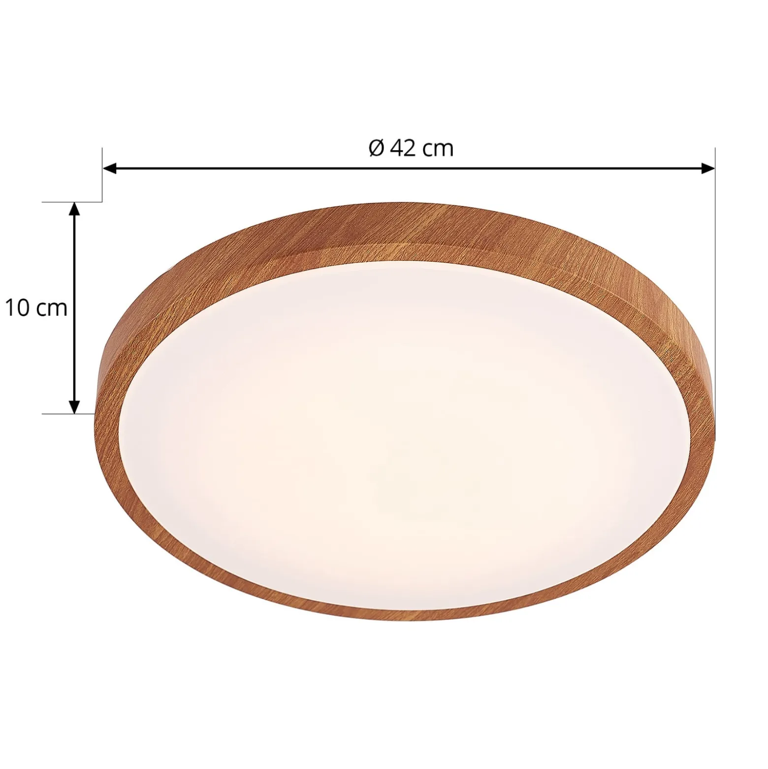 Lindby LED-Deckenleuchte Mynte, Ø42cm, Holzoptik, Kunststoff