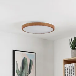 Lindby LED-Deckenleuchte Mynte, Ø42cm, Holzoptik, Kunststoff