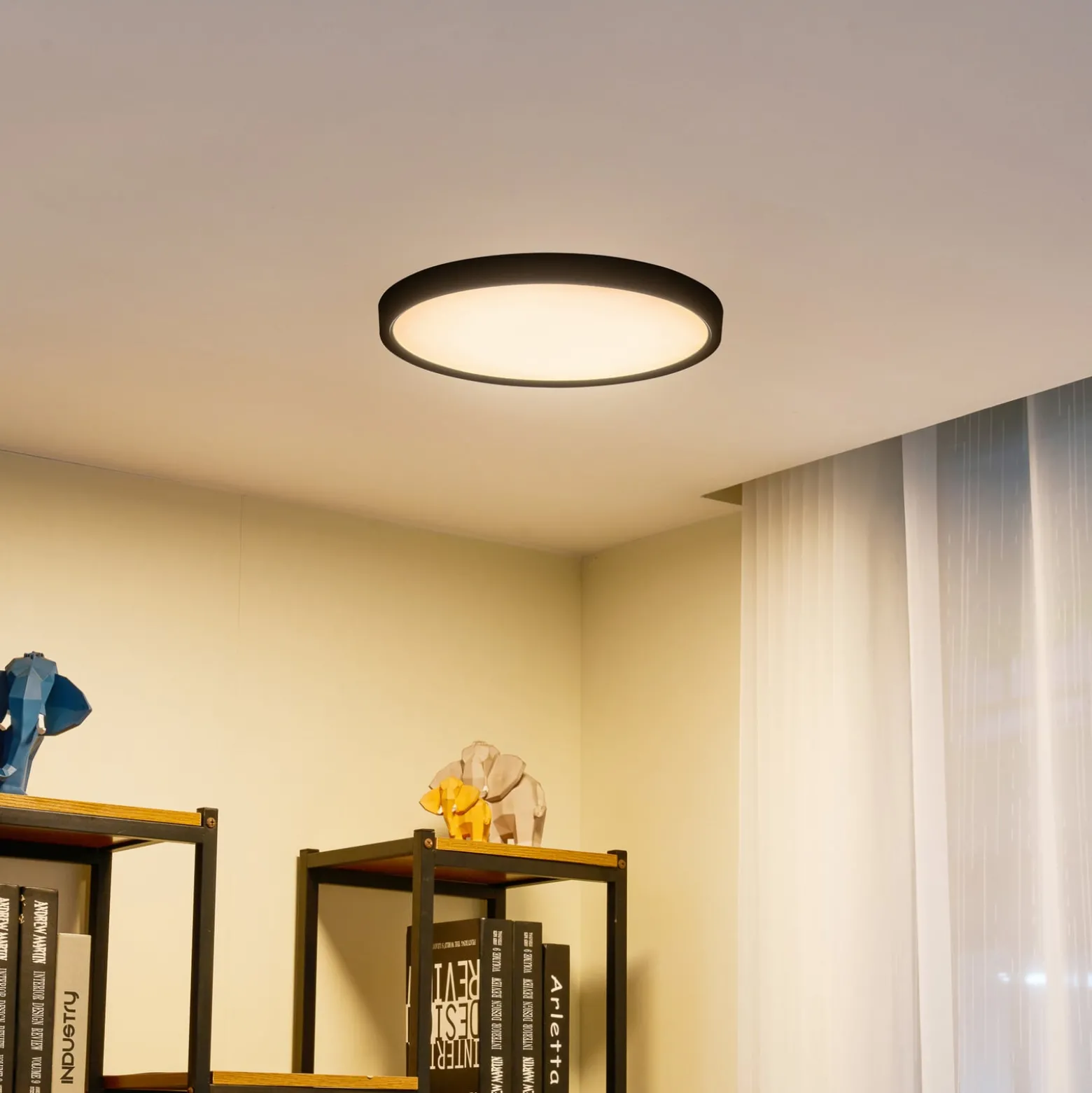 Lindby LED-Deckenleuchte Pravin, Ø 40 cm, CCT, schwarz