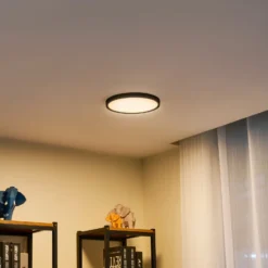 Lindby LED-Deckenleuchte Pravin, Ø 23 cm, 3.000 K, schwarz