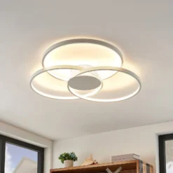 Lindby LED-Deckenleuchte Riley, weiß, Metall, 80 cm, dimmbar