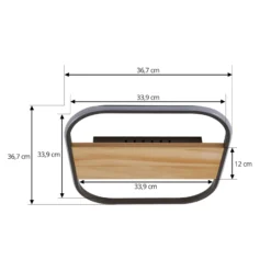 Lindby LED-Deckenleuchte Romilda, grau, Holz, 37 cm breit