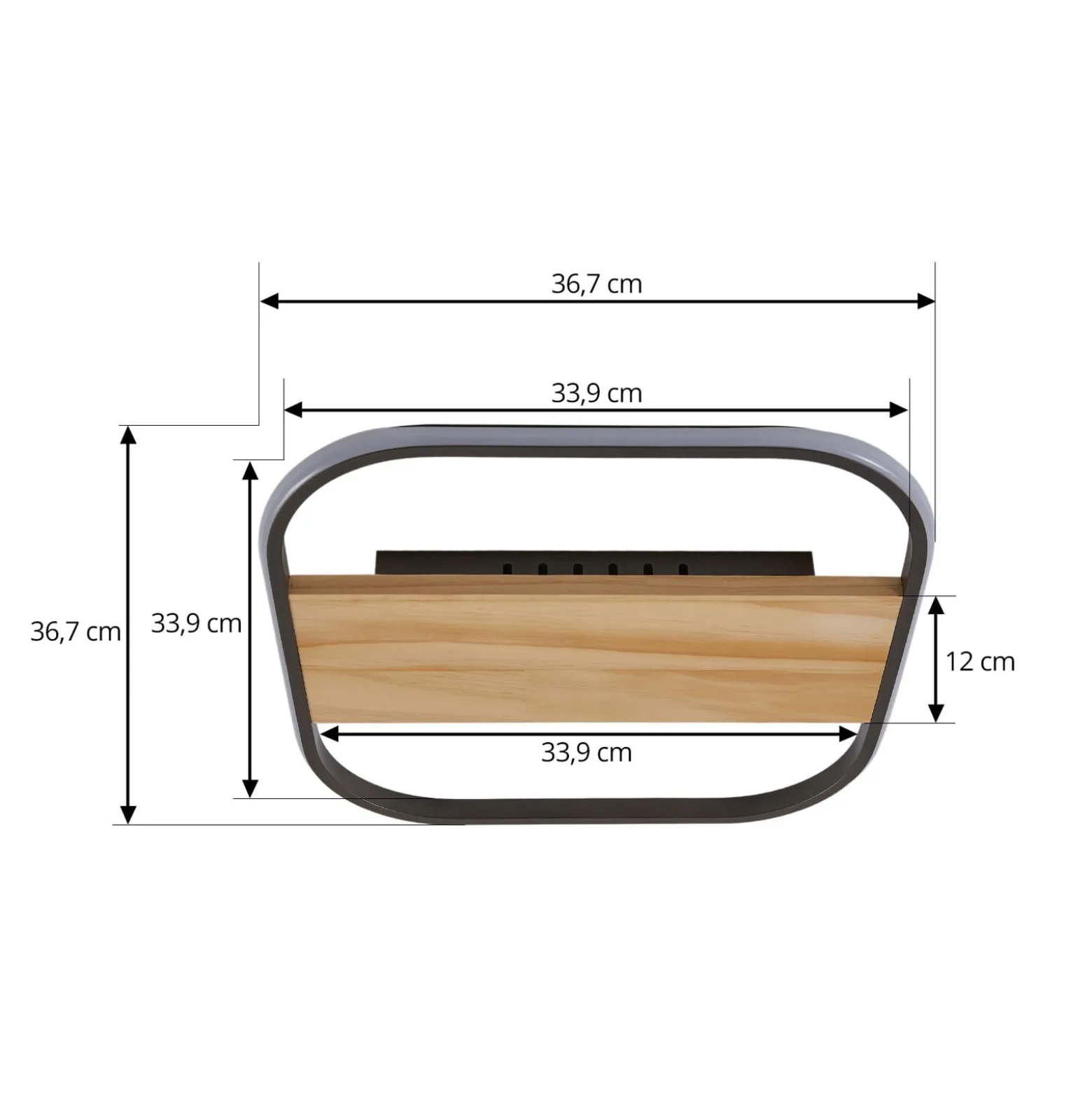 Lindby LED-Deckenleuchte Romilda, grau, Holz, 37 cm breit