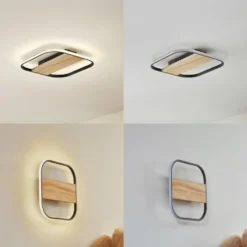Lindby LED-Deckenleuchte Romilda, grau, Holz, 37 cm breit