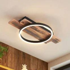 Lindby LED-Deckenleuchte Sentoa, Holz, 52,8 cm lang, 3.000 K
