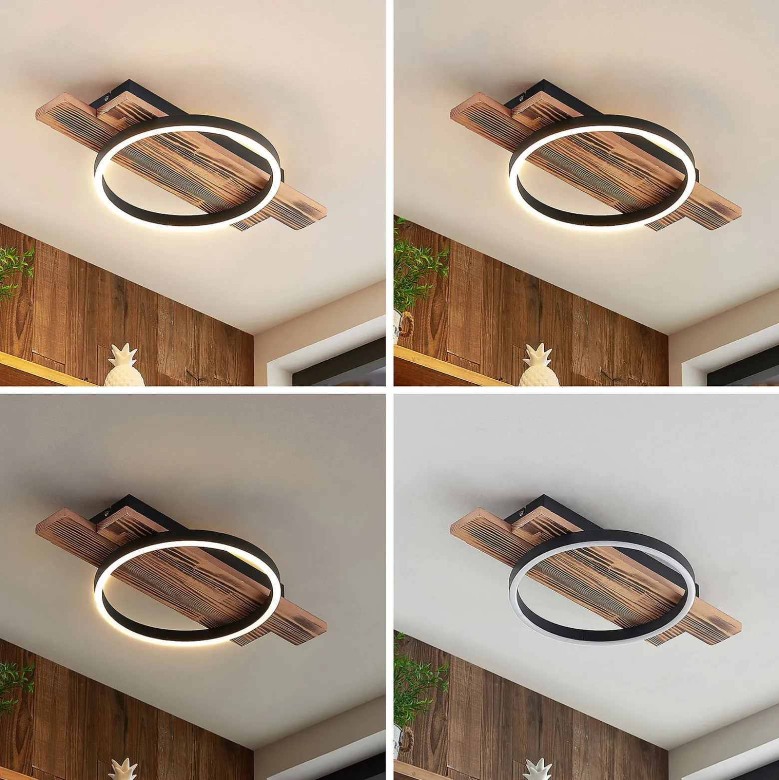 Lindby LED-Deckenleuchte Sentoa, Holz, 52,8 cm lang, 3.000 K