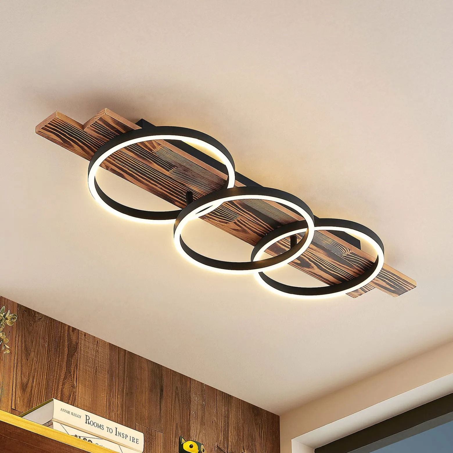 Lindby LED-Deckenleuchte Sentoa, Holz, 100 cm lang, 3.000 K