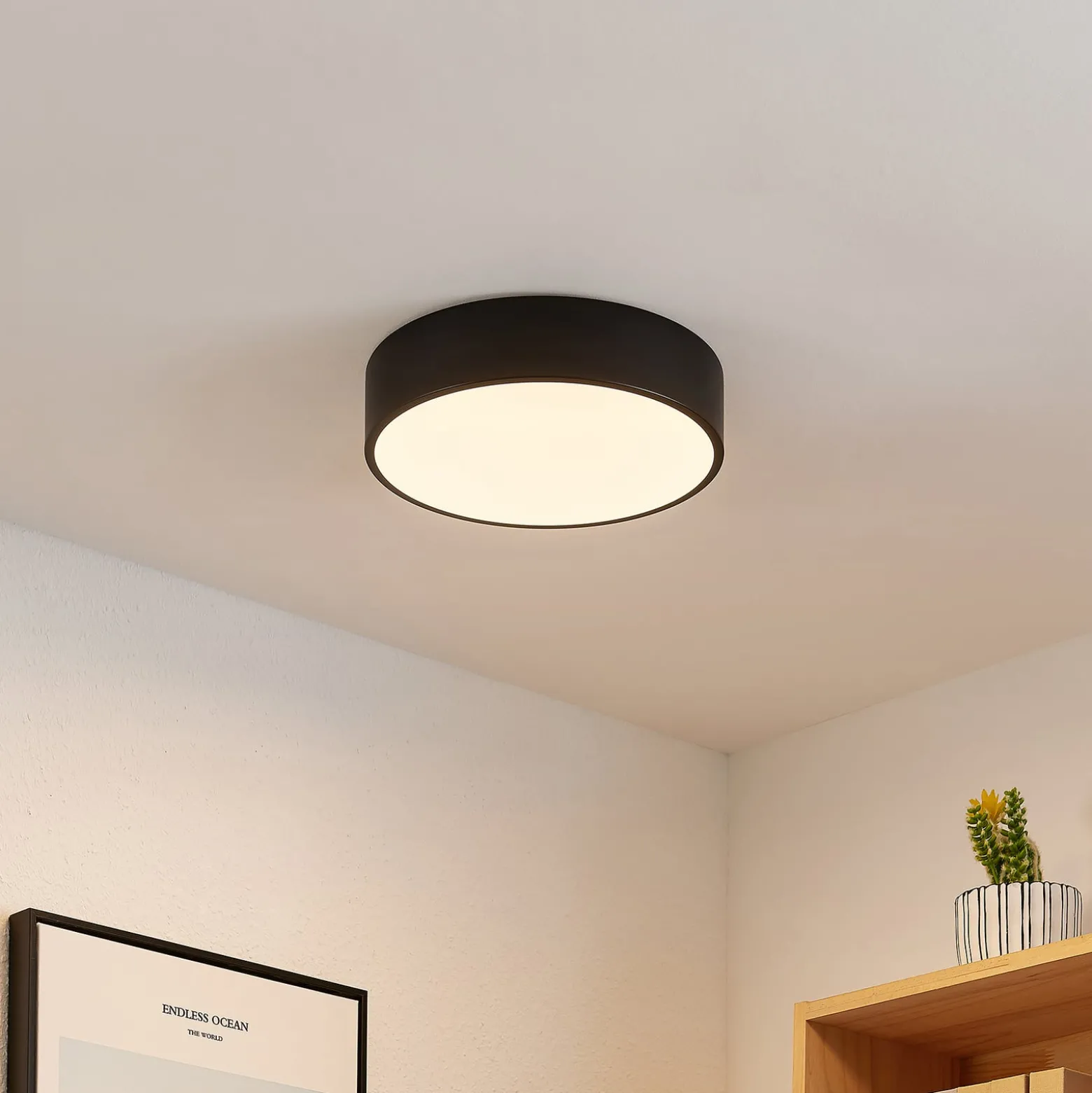 Lindby LED-Deckenleuchte Simera, Ø 30 cm, schwarz, dimmbar