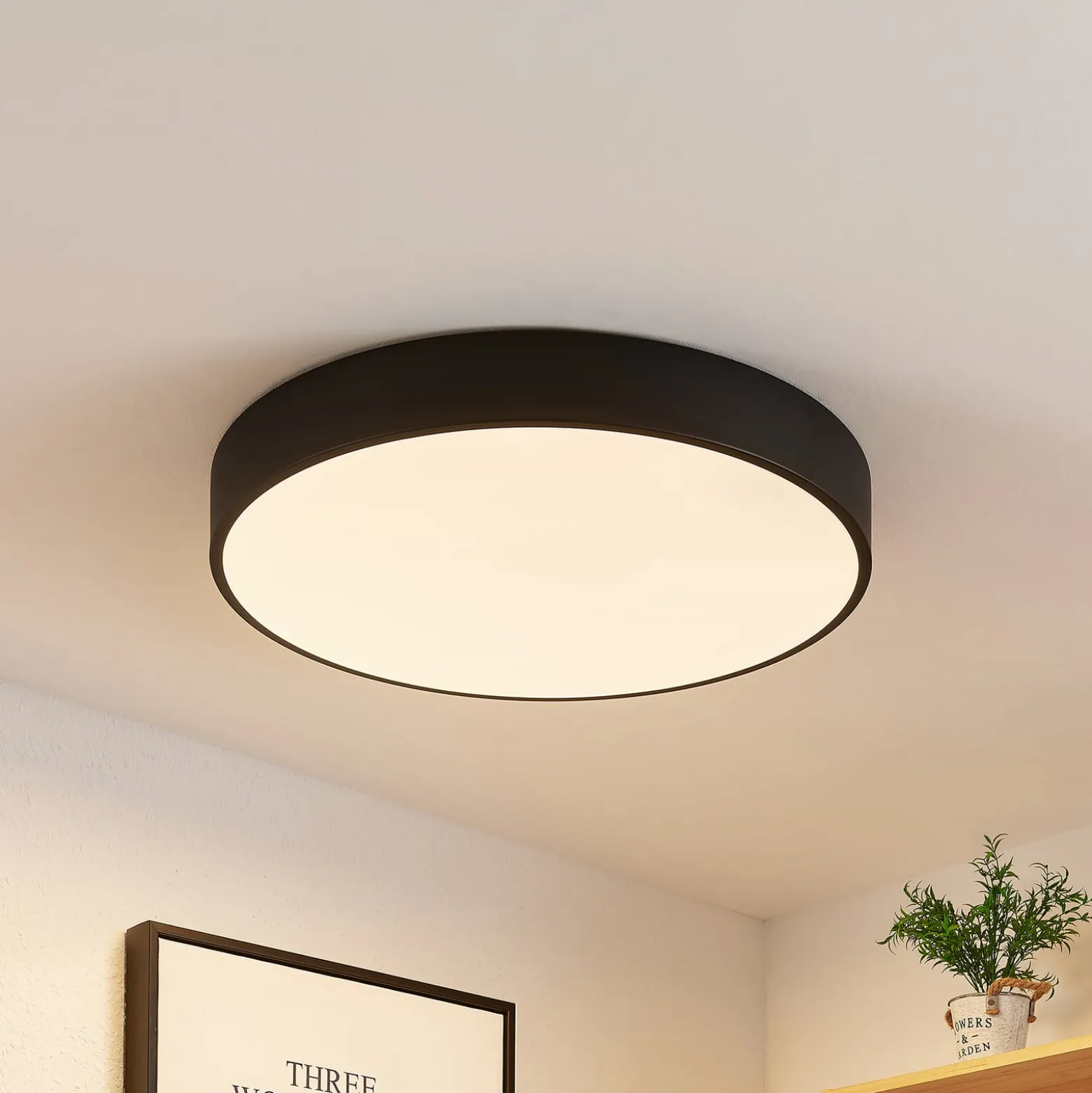 Lindby LED-Deckenleuchte Simera, Ø 50cm, schwarz, dimmbar