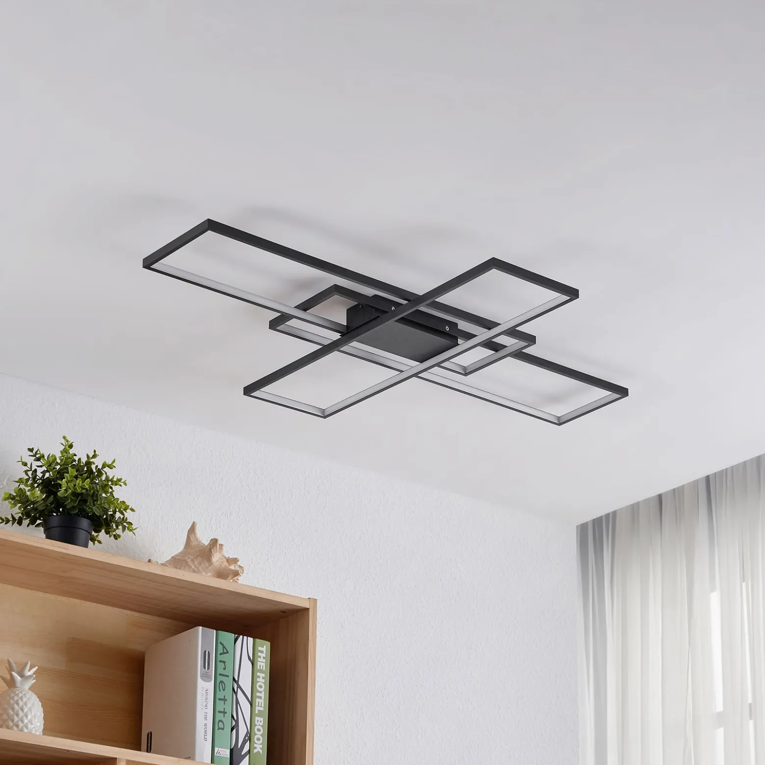Lindby LED-Deckenleuchte Tetson, schwarz, Metall, dimmbar
